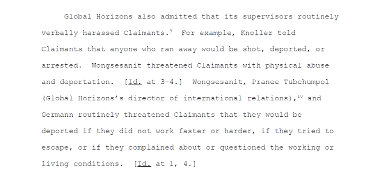 This excerpt from the EEOC's lawsuit against Global Horizons details abuse allegations made against the company.