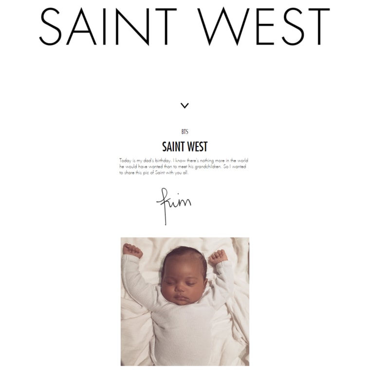 Kim Kardashian released the first photo of Saint West on her website.