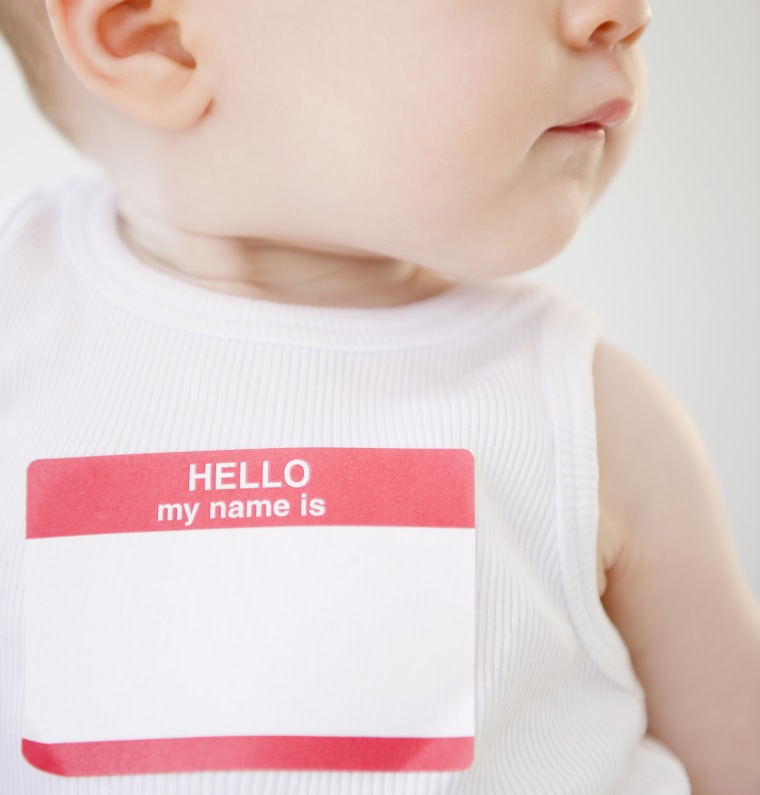Baby with nametag