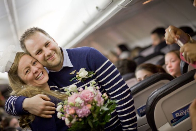 Kristy Stratton and Jim Larsen got married on an Alaska Airlines flight