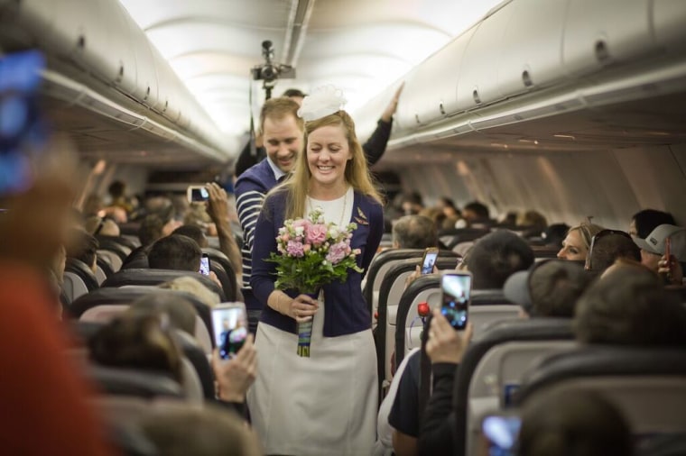 Kristy Stratton and Jim Larsen got married on an Alaska Airlines flight