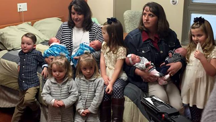 Identical twin sisters Kelli Wall and Kerri Bunker have each given birth to their second set of twins within the last six weeks.