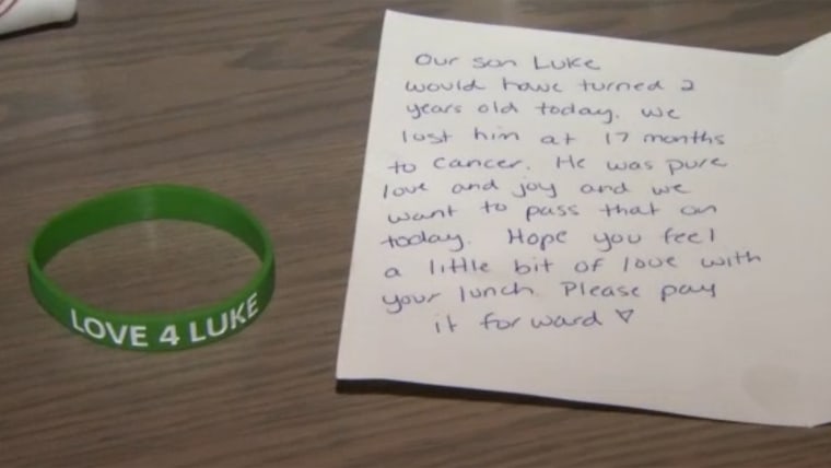The Dunn family paid for another family's meal in memory of their belated son