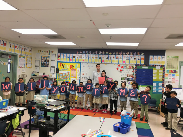 Jennifer Lai's first-graders helped with her surprise proposal