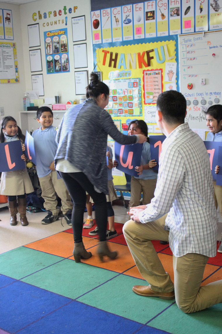 Jennifer Lai's first-graders helped with her surprise proposal