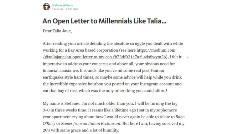 Stefanie Williams' open letter to millennials