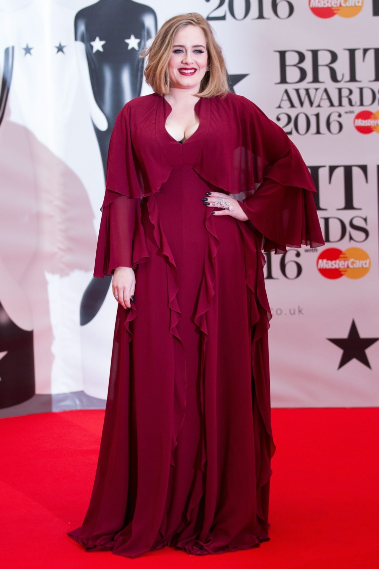 British singer Adele arrives on the red carpet for the 2016 Brit Awards at the O2 Arena in Greenwich, London,