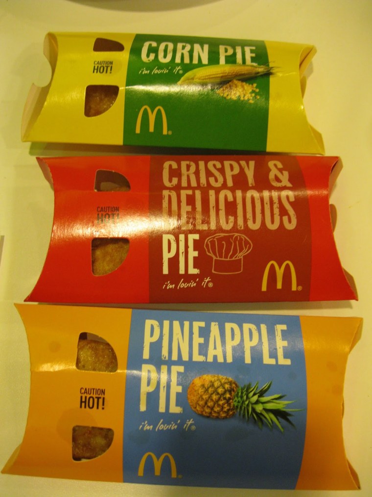 Thailand McDonald's Hand Pies in Corn, Curry Crab, Spinach, and Ham and Egg flavors