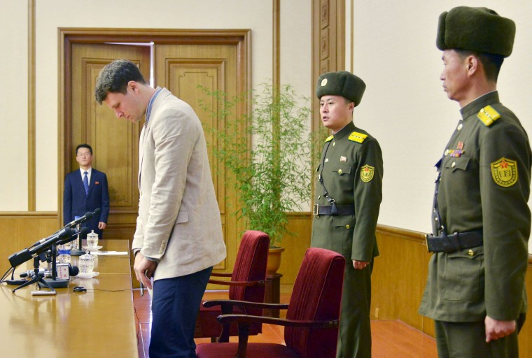 Image: Otto Warmbier, who has been detained in North Korea since early January, appeared on state media Monday.