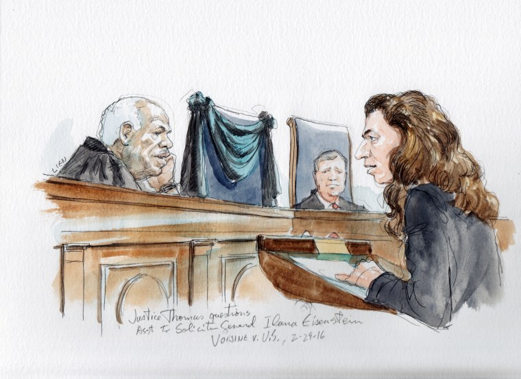 Image: Justice Thomas asks a question during arguments