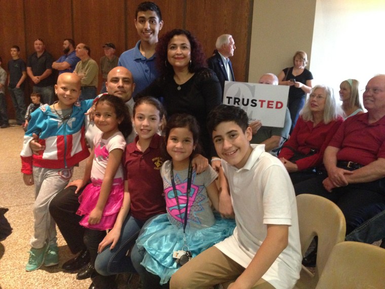The Rodriguez family went together to a rally by Sen. Ted Cruz in San Antonio. In the back are Marco Jr. and Cecilia. In the front, from left, America, Marco, Athena (on lap), Victoria, Libertad (in Superman shirt) and Caesar.