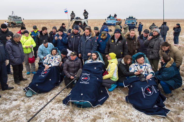 Image: TOPSHOT-Expedition-46-Landing-SPACE-RUSSIA-US