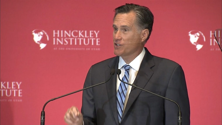 Image: Mitt Romney targets Donald Trump during a speech at Hinckley Institute