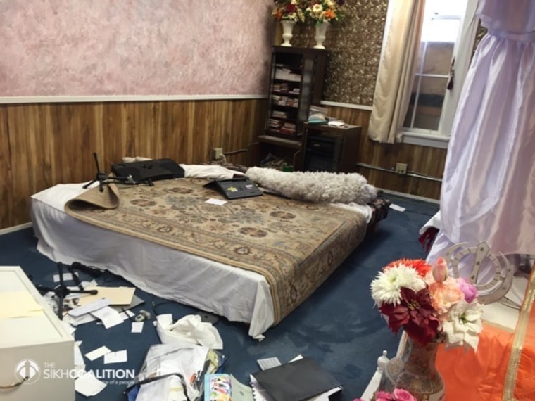 The interior of the Sikh Temple of Spokane after it was vandalized earlier this week.