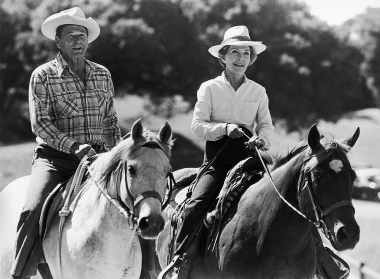 Image: Ronald Reagan and Nancy Reagan ride horses at their ranch Jan. 10, 1981 in Santa Barbara, Calif.