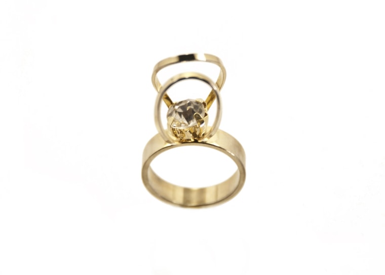 Mona Assemi 14 KT gold ring with clear swarovski crystal
