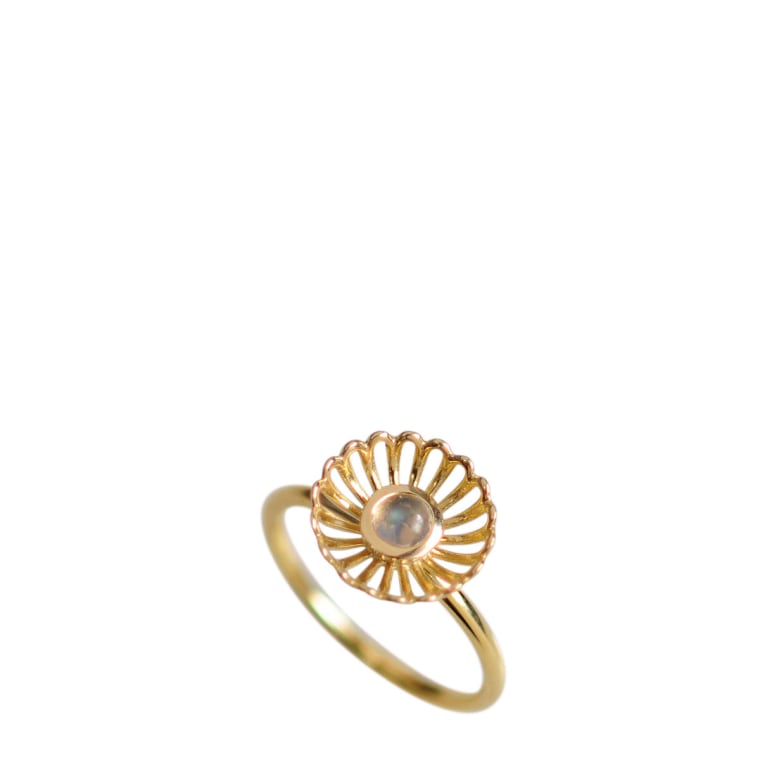 Loren Celedonia 18K Gold Large Mum Ring with Rainbow Moonstone