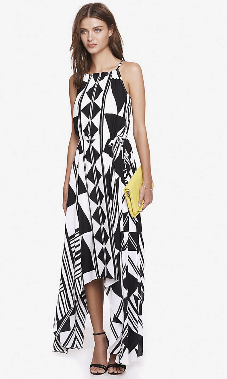 Express Geo Print Handkerchief Hem Maxi Dress