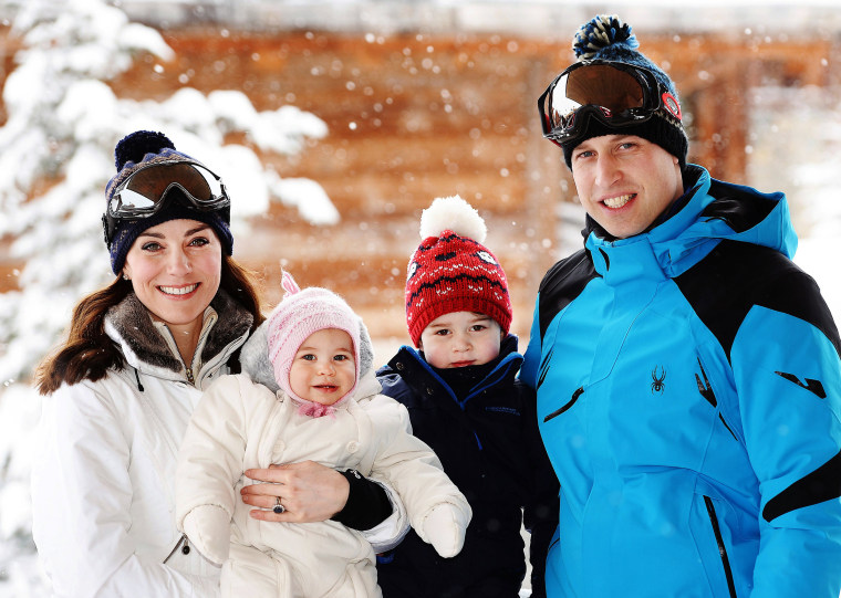 Prince William and Kate, Duchess of Cambridge, with their children in the snow