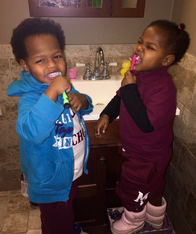 Two of Sheinelle Jones' kids get ready for school