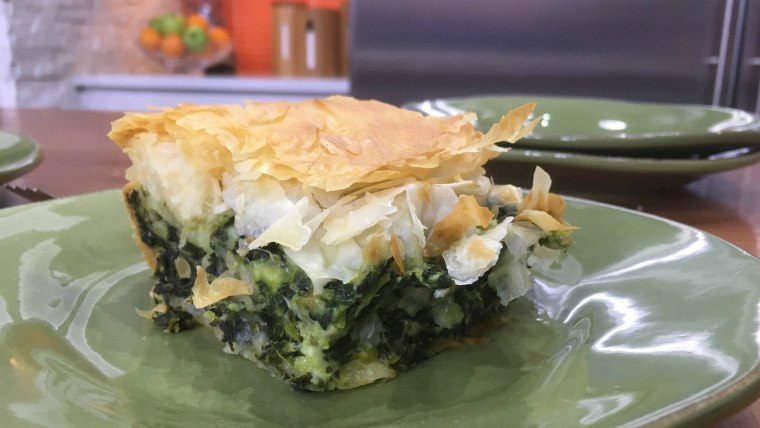 Maria Menounos makes spanakopita, a flaky Greek spinach pie