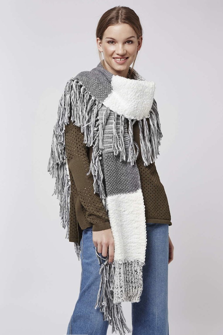 Topshop Mix Stitch Tassel Scarf