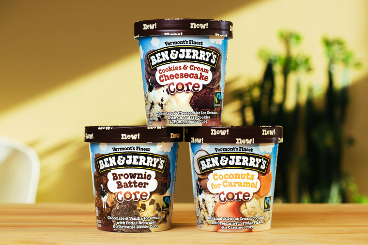 Ben &amp; Jerry's new trio of Core flavors: brownie batter, coconuts for caramel and cookies &amp; cream cheesecake