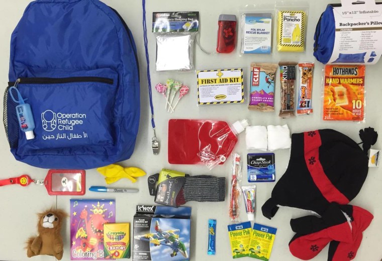 An example of the contents of a backpack distributed to boys.