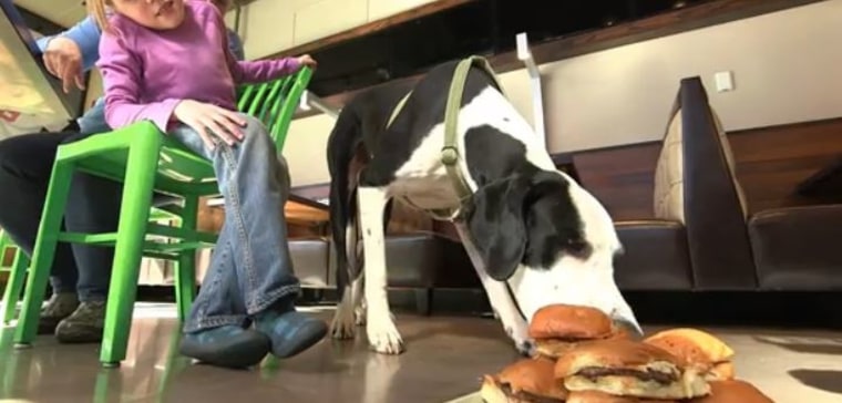 George celebrating his success with some delicious hamburgers