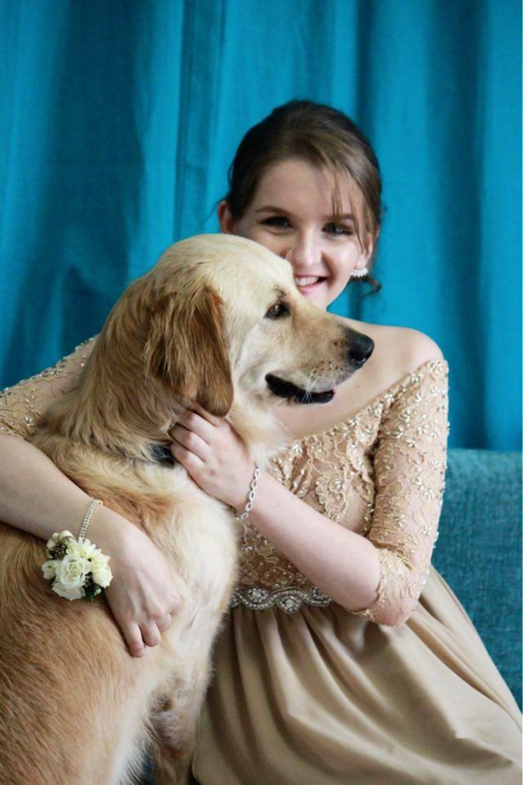 Service dog helps girl get ready for dance