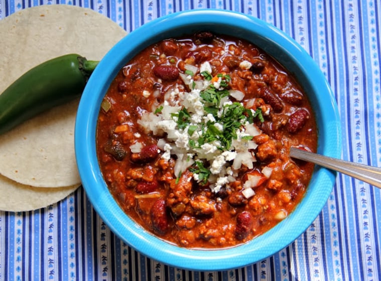 Slow-cooker roasted poblano pepper chili by Patricia's Patticakes
