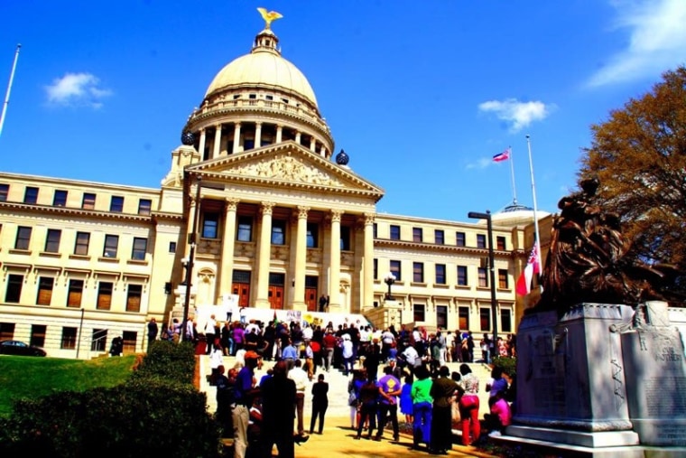 The "Take it Down" rally held by the protesters at the State Capitol in Jackson, Mississippi to remove the Confederate flag on Tuesday, Mar. 8, 2016.