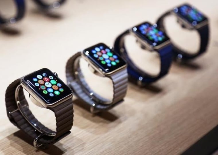 Apple watches are displayed following an Apple event in San Francisco