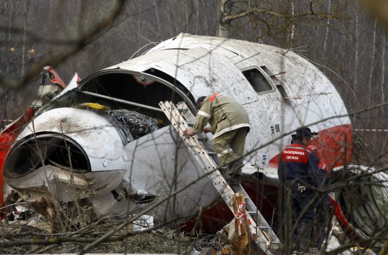 Image: Wreckage at the site of the Polish presidential plane crash is Smolensk, western Russia