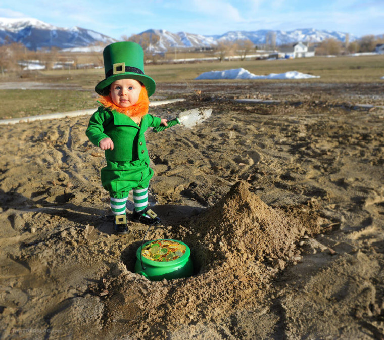 Looking cute with his pot of "gold" (those are actually just chocolates).