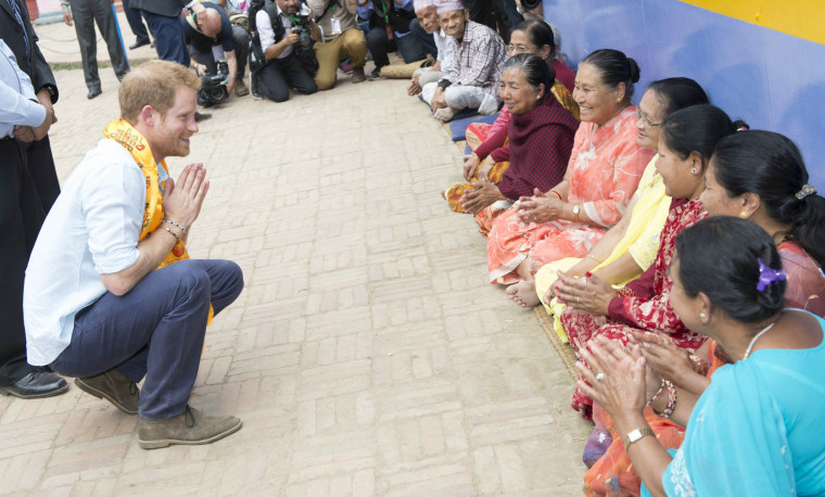 Prince Harry visiting Durbar Square during the second day of his tour of Nepal on March 20, 2016 in Kathmandu, Nepal.