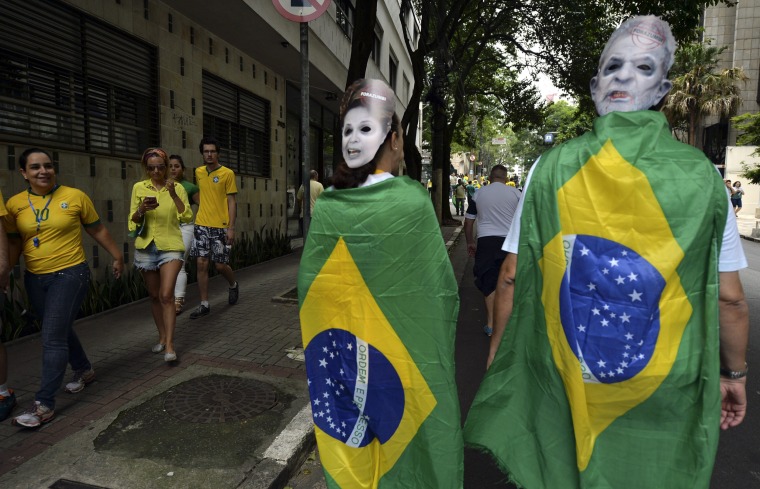 Image: Demonstrators take part in a protest in Sao Paulo