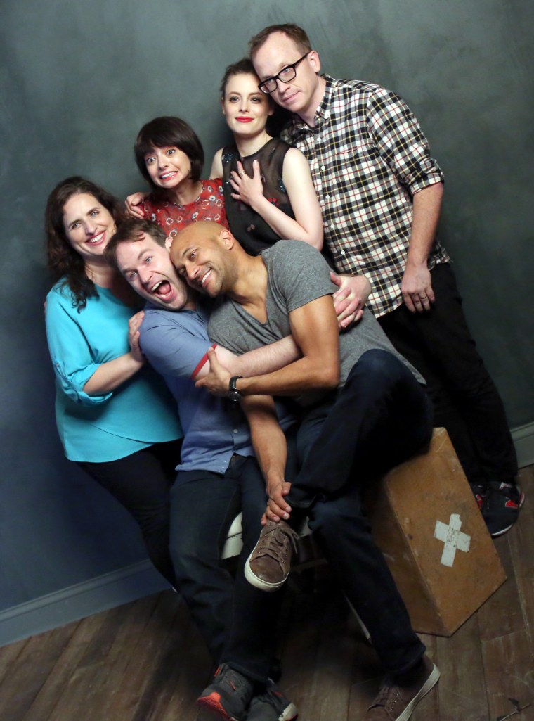 (L-R) Actress Elise Edwards, actor/director Mike Mirbiglia and actors Kate Micucci, Keegan Michael Key, Gillian Jacobs, and Chris Gethard attend The Samsung Studio at SXSW 2016 on March 13, 2016 in Austin, Texas. (Getty Images for Samsung)