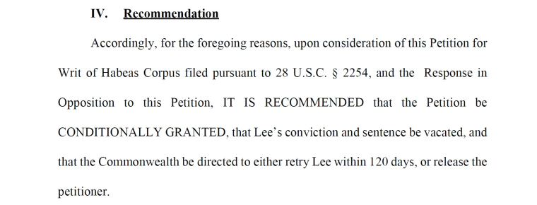 An excerpt of court documents showing the final opinion of Magistrate Judge Martin C. Carlson.