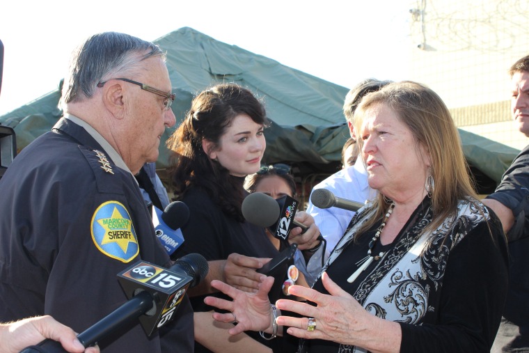 Jane Sanders, wife of presidential candidate Bernie Sanders, asked Maricopa County Sheriff Joe Arpaio about the conditions inmates are held in at Tent City on Monday.