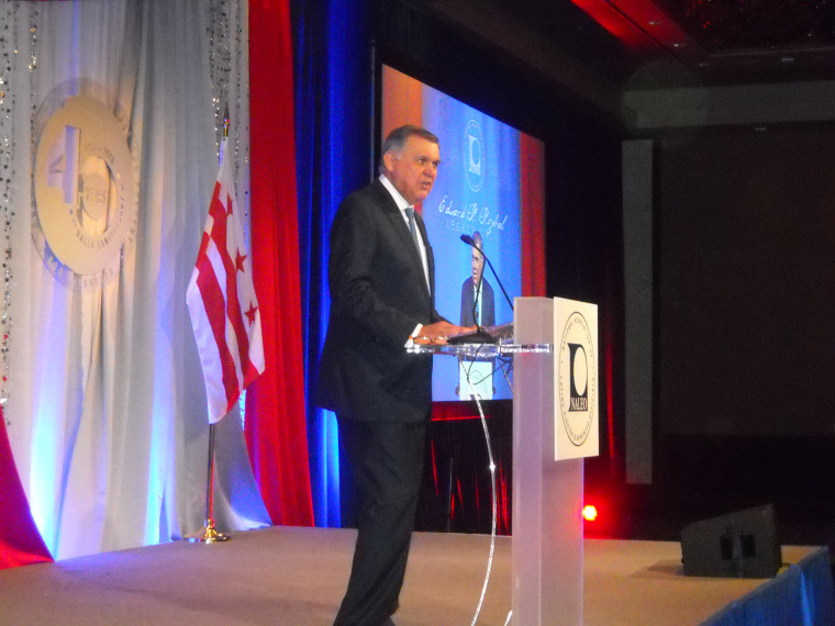 Mel Martinez, former Housing Secretary under George W. Bush speaks at the NALEO gala on Tuesday, March 15, 2016 in Washington, DC.