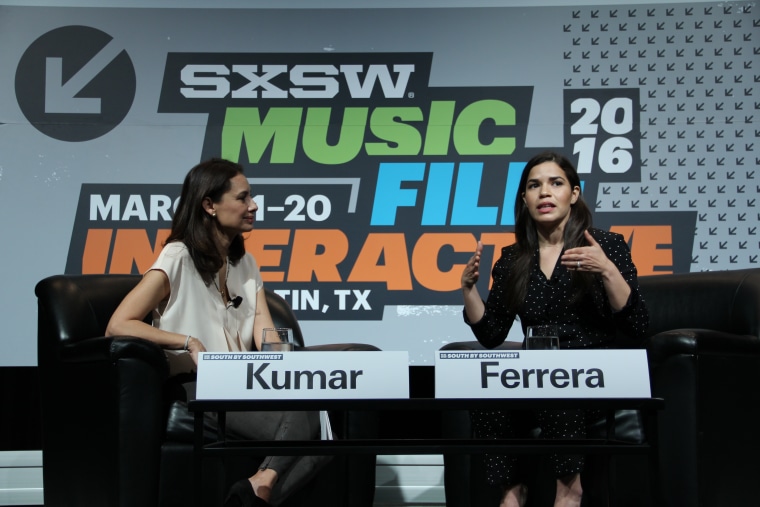 Latino CEO María Teresa Kumar and Actress and Artist Coalition America Ferrera speak at SXSW.