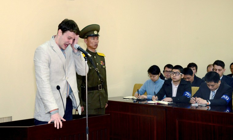 Image: U.S. student Otto Warmbier cries at court in an undisclosed location in North Korea