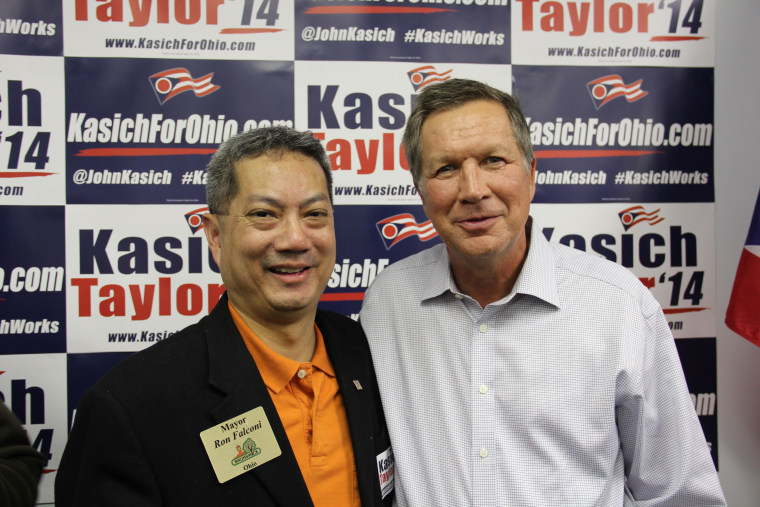 Mayor Ron Falconi of Brunswick, Ohio, with Gov. John Kasich. Falconi, a Filipino American, is one of the few Asian-American Republicans elected in Ohio.