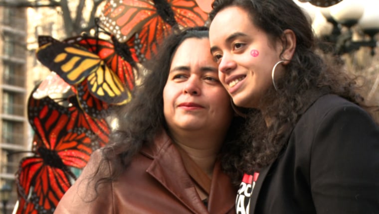 Angy Rivera and her mother at an immigration reform rally.