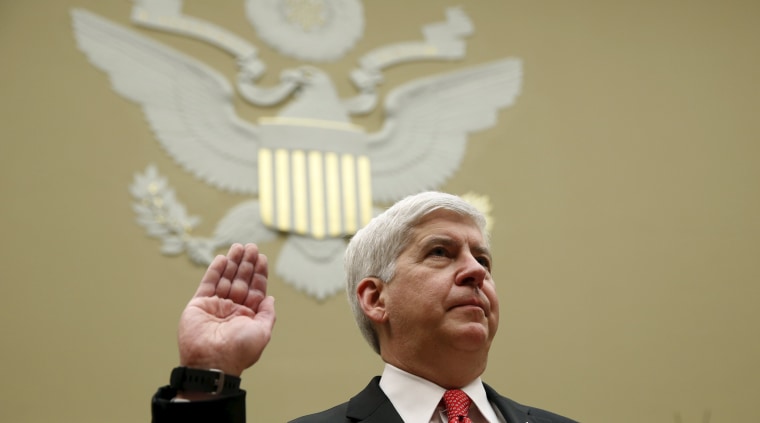 Image: Michigan Governor Rick Snyder is sworn in to testify for Flint Michigan water hearing on Capitol in Washington