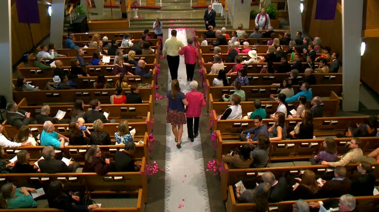 Elderly women serve as flowergirls at wedding