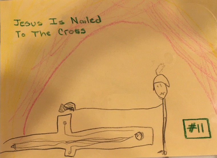 Having your kids draw the Stations of the Cross is not only a great way to teach them the story of Christ's crucifixion; it's also fun to look at their cute drawings from years' past, like that time the Roman soldier had to stretch his arms really far.