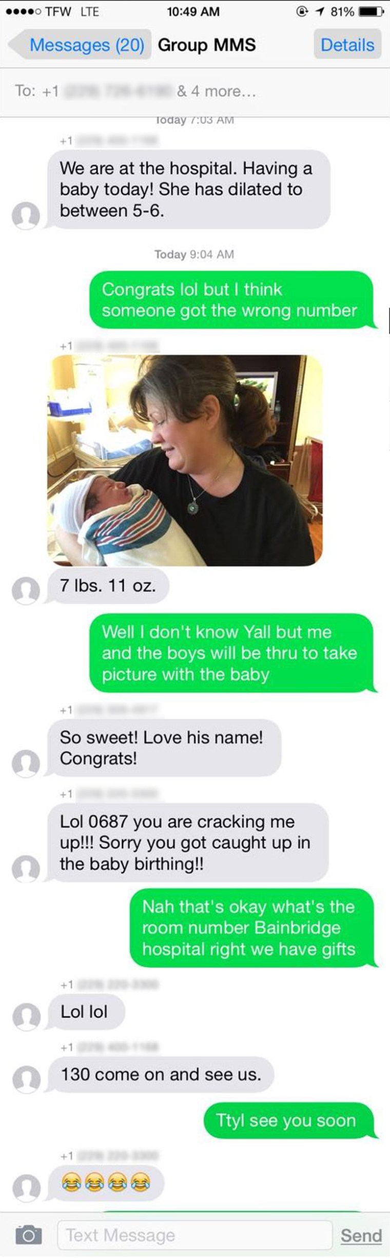 Texting mistake over baby's birth results in strangers visiting them at the hospital
