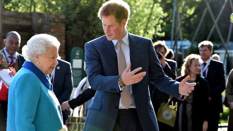 IMage of Queen Elizabeth with Prince Harry.
